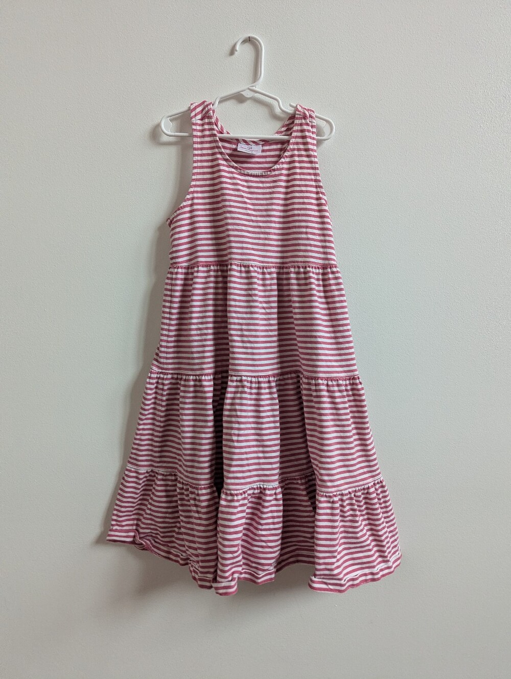 Hanna Andersson Dress Girls 10 Pink Stripe Sleeveless Tiered